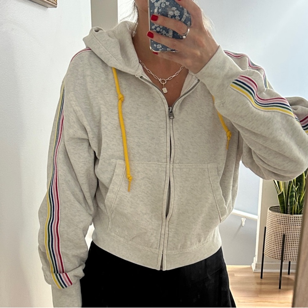 Gray Hoodie with Rainbow Stripe Zip Up Hoodie - Size Small